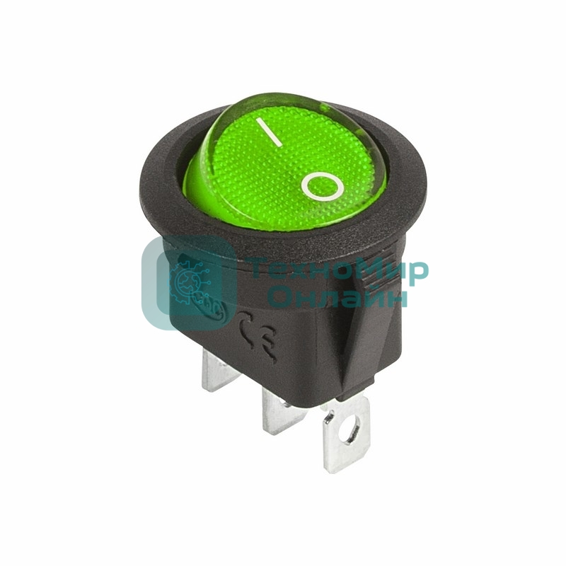 Выключатель клавишный Rexant круглый 12V 20А (3с) ON-OFF зеленый с подсветкой