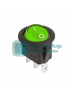 Выключатель клавишный Rexant круглый 12V 20А (3с) ON-OFF зеленый с подсветкой