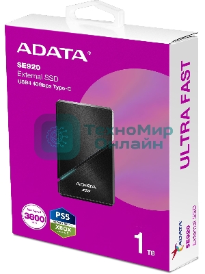 Внешний SSD ADATA SE920, 1Tb, USB 4 Type-C, R/W 3800/3700, черный