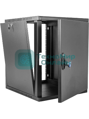 Шкаф коммутационный ЦМО (ШРН-9.500.1-9005) настенный 9U 600x529 мм пер. дв. металл 200 кг черный 470 мм 180 град.