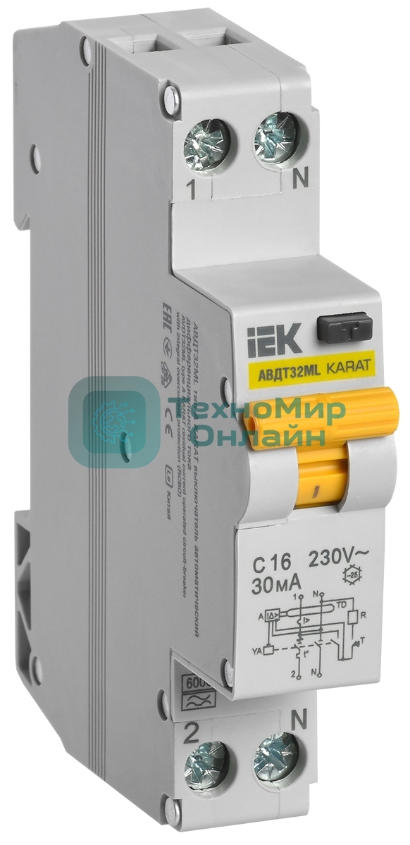 Выключатель автоматический дифференциального тока IEK KARAT АВДТ32ML тип A С16 30мА