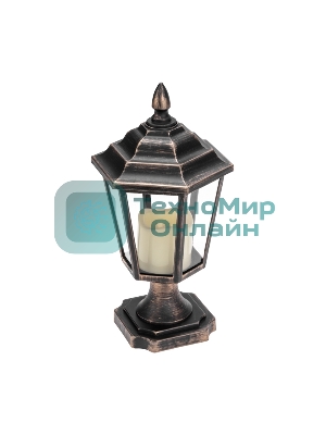 Декоративный фонарь Neon-night на подставке со свечкой, бронзовый корпус, размер 14,5х17х31см, теплый белый