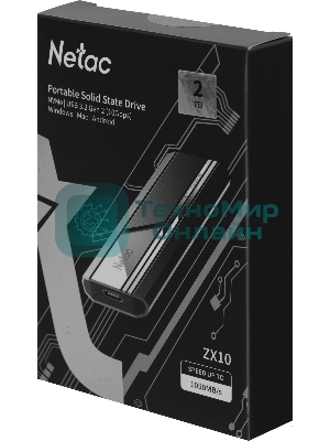 Внешний SSD Netac ZX10, 2TB, USB 3.2 Gen 2 Type-C, R/W 1050/1050, черный