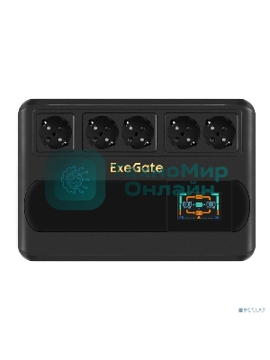 Источник бесперебойного питания ExeGate NEO Smart BU-600.LCD.AVR.5SH 600VA/360W, цветной LCD-дисплей, AVR, 5*Schuko, черный