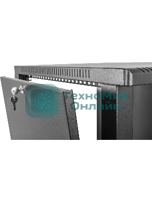Шкаф коммутационный ЦМО (ШРН-9.500.1-9005) настенный 9U 600x529 мм пер. дв. металл 200 кг черный 470 мм 180 град.