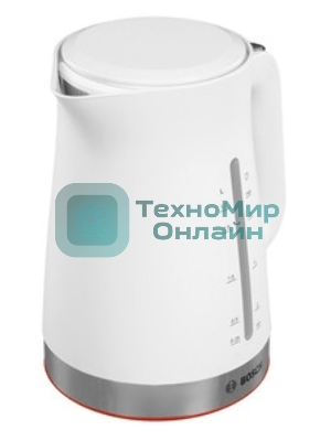 Электрочайник Bosch TWK4M221 белый, 1.7 л, 2400 Вт, скрытый нагревательный элемент