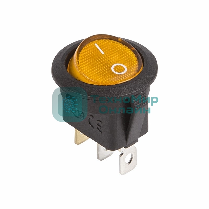 Выключатель клавишный Rexant круглый 12V 20А (3с) ON-OFF желтый с подсветкой