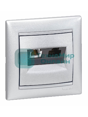 Valena Розетка двойная RJ45 кат.6е UTP + RJ11, алюм. Valena Розетка двойная RJ45 кат.6е UTP + RJ11, алюм.