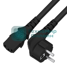 Кабель питания Greenconnect GCR-54377 PROF 2.0m, Евровилка угловая - С13, 3*1,0 мм, черный