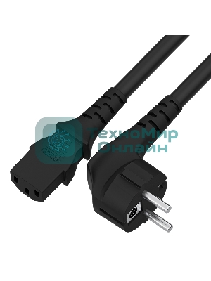 Кабель питания Greenconnect GCR-54377 PROF 2.0m, Евровилка угловая - С13, 3*1,0 мм, черный