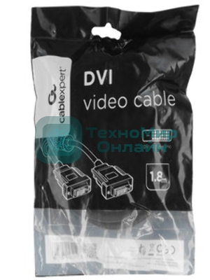 Кабель DVI-D dual link Cablexpert CC-DVI2L-BK-6, 25M/25M, 1.8м, CCS, черный, экран, феррит.кольца, пакет
