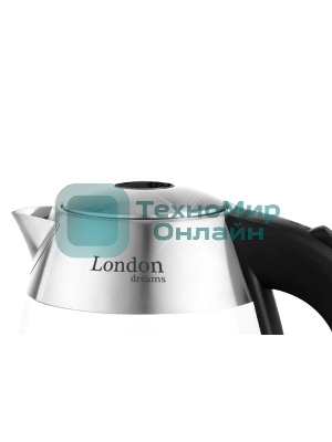 Чайник электрический Centek CT-0059 London, стекло, 1.8л, 2200Вт, LED-подсветка, отделка нерж.