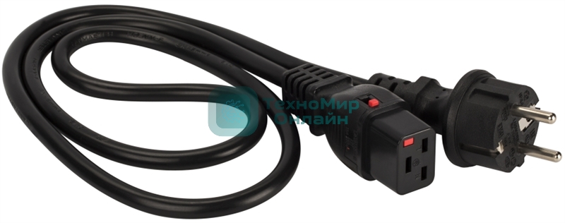 Шнур питания Lanmaster с блокировкой C19-Schuko прямая, 3х1.5, 220В, 16А, черный, 2 метра