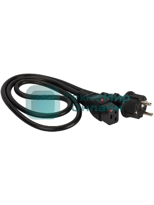 Шнур питания Lanmaster с блокировкой C19-Schuko прямая, 3х1.5, 220В, 16А, черный, 2 метра