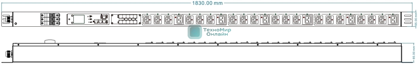 Блок распределения питания Powercom PDU-32AVMS24-18C3-6C9-3P верт.размещ. 18xC13 6xC19 с сетевым мониторингом 3x32A EN 60309 2м