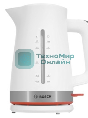 Электрочайник Bosch TWK4M221 белый, 1.7 л, 2400 Вт, скрытый нагревательный элемент