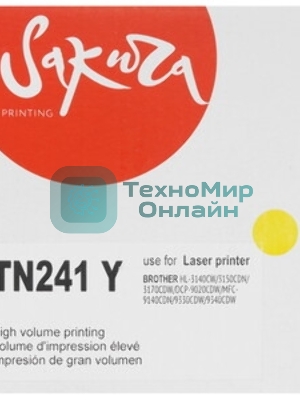 Картридж лазерный Sakura TN241Y для Brother HL-3140CW, HL-3150CDW, HL-3170CDW, DCP-9020CDW, MFC-9140CDN, MFC-9330CDW, MFC-9340CDW, желтый, 1400 к.