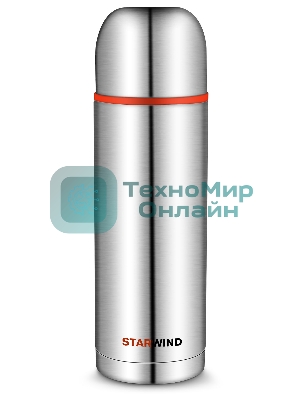 Термос Starwind 20-1000 1 л, серебристый/красный, картонная коробка