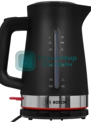 Электрочайник Bosch TWK1M123 черный, 1.7 л, 2400 Вт, скрытый нагревательный элемент