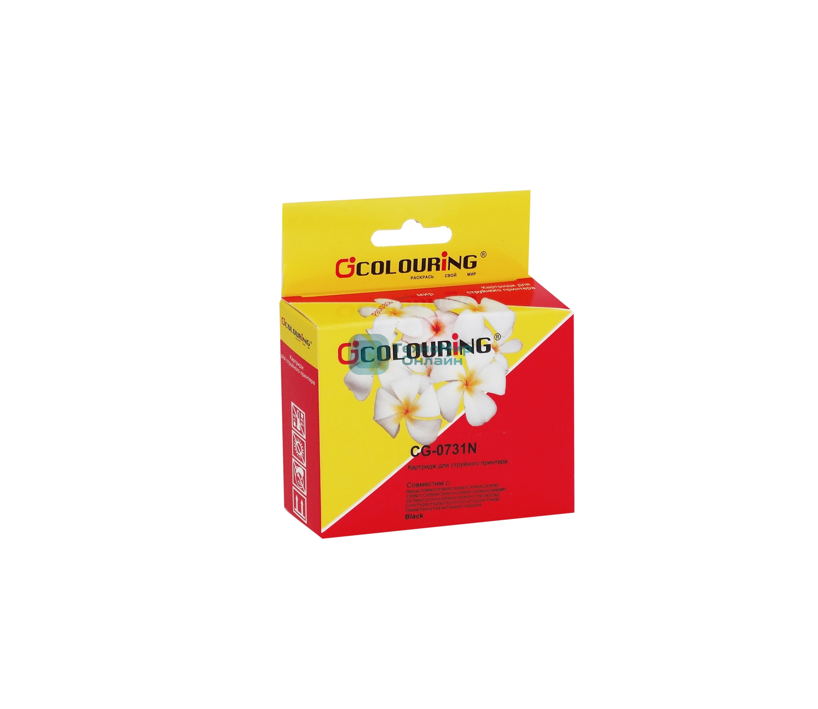 Картридж струйный Colouring CG-0731N черный для Epson STYLUS CX3900/CX3905/CX4900/CX4905/CX5500/CX5501/CX5505/CX5510/CX5600/CX5900/CX6900F/CX7300/CX7310/CX8300/CX9300F/C79/C90/C92/C110/TX200/TX209/TX210/TX219/TX300F/TX400/TX409/TX410/TX419/TX550W/TX600