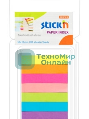 Закладки самоклеящиеся, индексы бумажные Hopax 21618 10x50мм, 7 цветов в упаковке, 40 листов, блистер