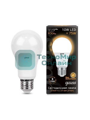 Лампа светодиодная GAUSS 102502110 LED A60 10W E27 880lm 3000K 1/10/50