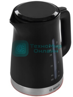 Электрочайник Bosch TWK1M123 черный, 1.7 л, 2400 Вт, скрытый нагревательный элемент