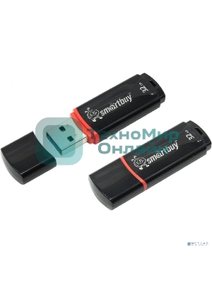 Флешка USB Smartbuy Crown black (SB32GbCRW-K), 32Gb, USB 2.0, R/W 15/5, черный/красный