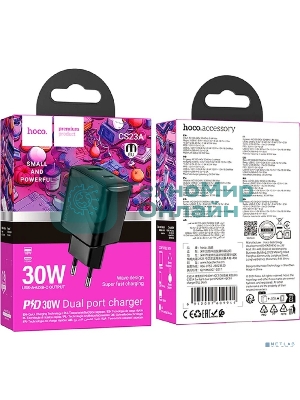 Сетевое зарядное устройство Hoco 30Вт, 3А, QC3.0/PD, 1хUSB, 1хType-C, CS23A, черный, коробка