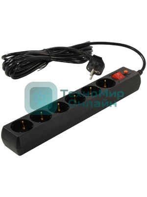 Сетевой фильтр Buro 300MDP-5-B 5м (3 розетки) черный (коробка)
