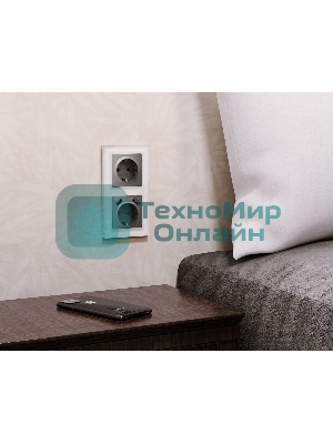 Комплект механизма электрической розетки ALFA Антрацит серый 2USB A+A 18W (быстрая зарядка) с/з QUANT (AP6590, VM155) MA659010