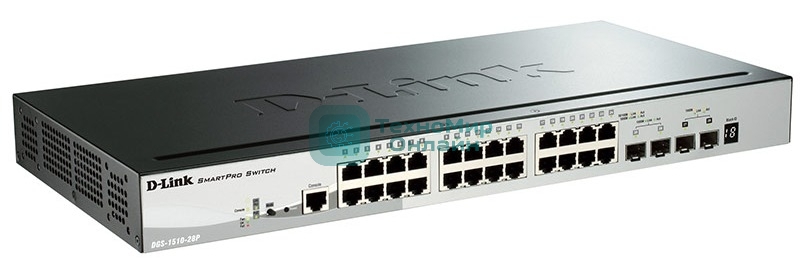 Коммутатор управляемый стекируемый D-Link DGS-1510-28P/A1A SmartPro с 24 портами 10/100/1000Base-T с поддержкой PoE, 2 портами 1000Base-X SFP и 2 портами 10Gb,ase-X SFP+