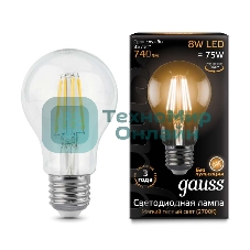 Лампа светодиодная Gauss Filament A60 E27 8Вт 2700К