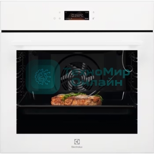 Электрический духовой шкаф Electrolux LOE8H39V с конвекцией, объем 72 л, 17 режимов, очистка паровая, 3 стекла в дверце, направляющие проволочные + телескопические (1 уровень),белая,термозонд