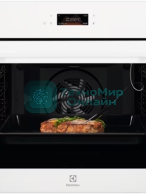 Электрический духовой шкаф Electrolux LOE8H39V с конвекцией, объем 72 л, 17 режимов, очистка паровая, 3 стекла в дверце, направляющие проволочные + телескопические (1 уровень),белая,термозонд