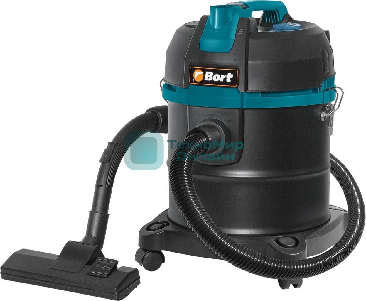 Строительный пылесос Bort BSS-1220 черный (93412598) 240/1200 Вт, уборка сухая/влажная, пылесборник мешок/контейнер, 20 л