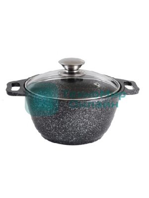 КУКМОР КМТ42а 4,0л Кастрюля литая 4,0л стеклянная крышка. Темный мрамор.