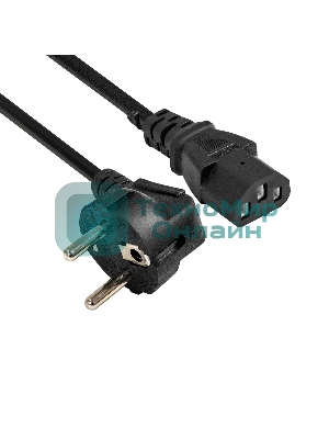 Кабель питания ExeGate Power PC-1P (Евровилка угловая Schuko->C13, VDE-250V-3*0.75mm2, медь, черный, 10A, 1м)