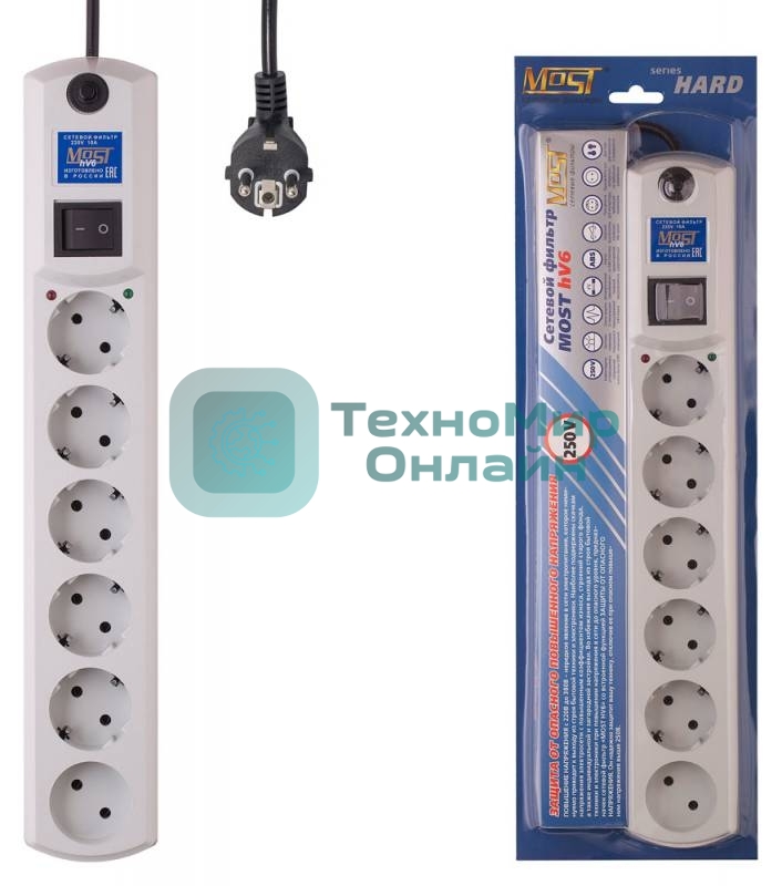 Сетевой фильтр Most HV6 2 м (6 розеток) белый (коробка)