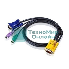Шнур ATEN, мон+клав+мышь USB, SPHD15=>HD DB15+USB A-Тип, Male-2xMale, 8+4 проводов, опрессованный, 3 м., черный, (с поддержкой KVM PS/2) (2L-5203UP)