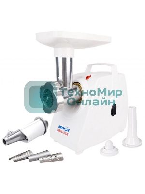 Мясорубка электрическая Аксион М34.04 белый, 1500 Вт, 1.7 кг/мин, защита от перегрузки, насадки - 6