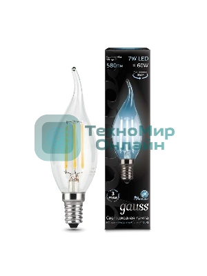 Лампа светодиодная Gauss LED Filament Свеча на ветру E14 7W 580lm 4100К 1/10/50