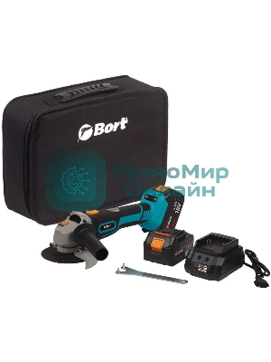 Угловая шлифовальная машина аккумуляторная Bort BWS-18Li-125 Диам. диска 125 мм; Аккумулятор 4 А.ч; Скорость холостого хода 4 000 - 9 000 об/мин;
