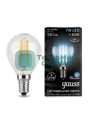 Лампа светодиодная Filament Шар E14 7Вт 4100К Gauss 105801207