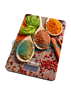 Весы кухонные Sakura SA-6077DS 8кг элек специи темн дер