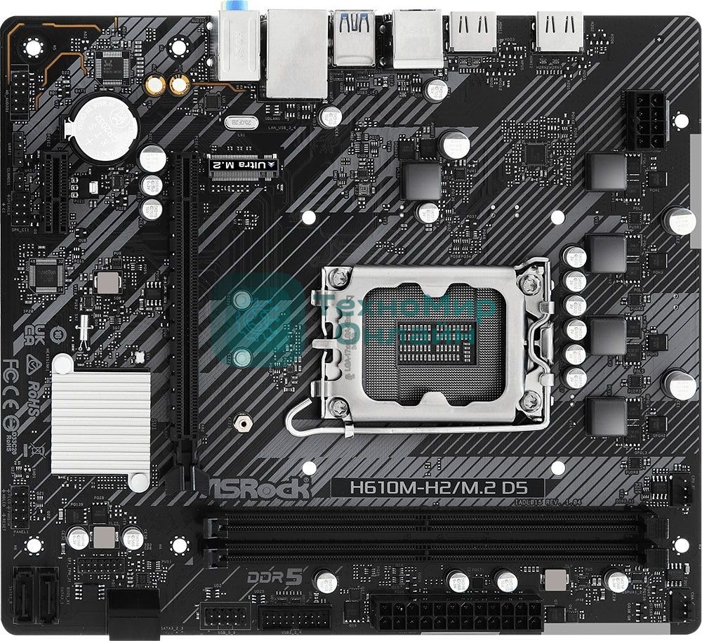 Материнская плата ASRock H610M-H2/M.2 D5, LGA 1700, Intel H610, 2xDDR5, 4xSATA, 1xM.2, 1xPCIe 4.0 x16, 1xPCIe x1, 2xHDMI, 1x 1Gb LAN, 4xUSB-A 2.0, 2xUSB-A 3.2 Gen 1, 3x3.5 мм, 7.1, mATX
