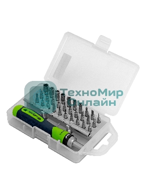 Отвертка реверсивная Сибртех для точных работ с набором бит и торцевых головок, 32 предметов, CrV