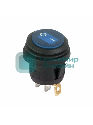 Выключатель клавишный Rexant круглый 250V 6А (3c) ON-OFF синий с подсветкой, влагозащита