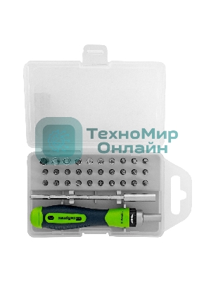 Отвертка реверсивная Сибртех для точных работ с набором бит и торцевых головок, 32 предметов, CrV