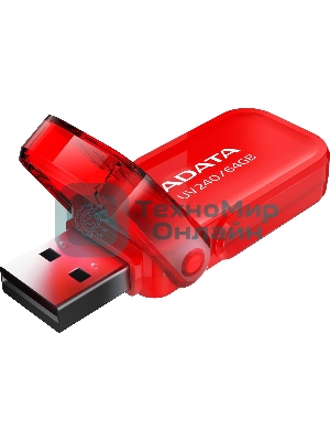 Флешка USB ADATA UV240 (AUV240-64G-RRD), 64Gb, USB 2.0, R/W 15/5, красный
